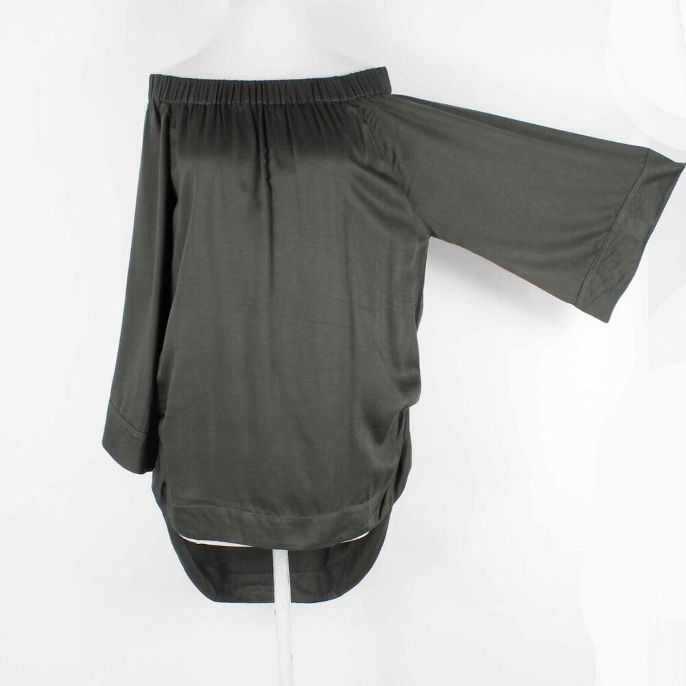 One X Teaspoon$130 Sz S Olive Off Shoulder Ruched Viscose Woven Dress - Picture 2 of 9
